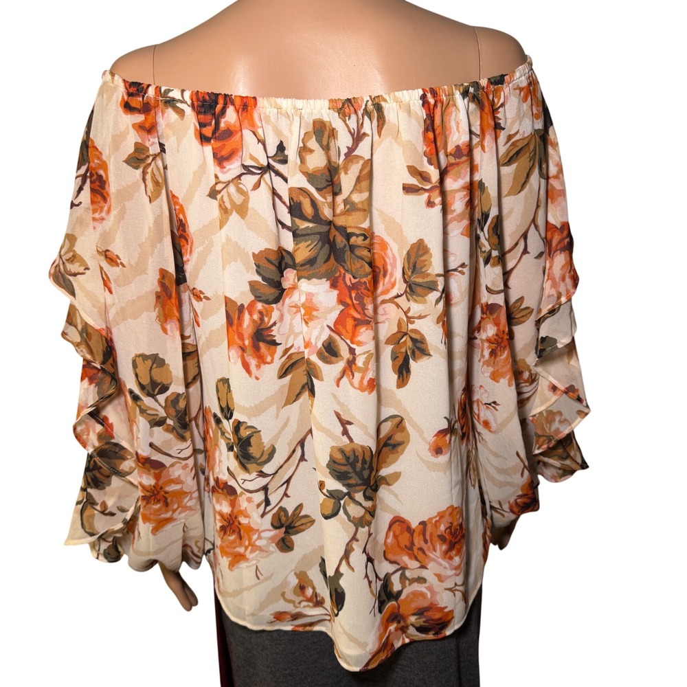 White House Black Market Floral Off Shoulder Ruffle Blouse Small WHBM - Picture 3 of 7